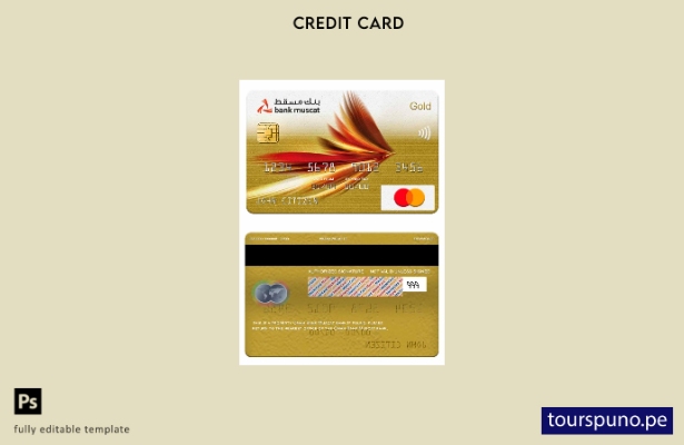 listo para imprimir plantilla de oro mastercard del banco Oman Bank Muscat